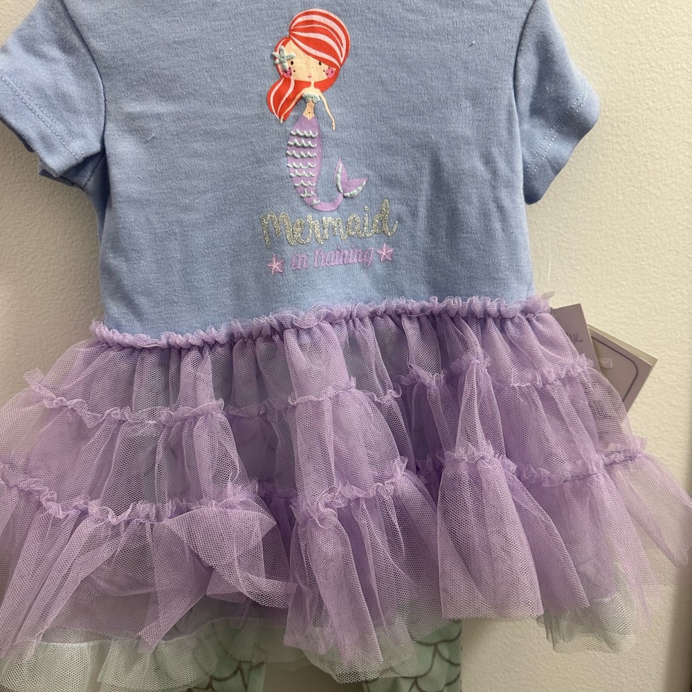 Mermaid Graphic Dress with Purple Tulle and leggings